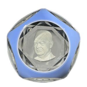 Baccarat 1971 Faceted Blue on White Double Overlay President Herbert Hoover Sulp
